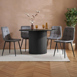 Birlea Axel 4 Seater Round Fluted Dining Set Black - SleepSoul - Wilko - thumbnail 1