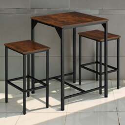 tectake 2 Seater Dark Wood Bar Table with Stools - Brown - Wilko - thumbnail 1