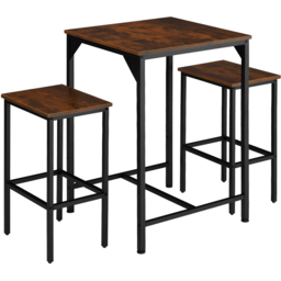 tectake 2 Seater Dark Wood Bar Table with Stools - Brown - Wilko - thumbnail 3