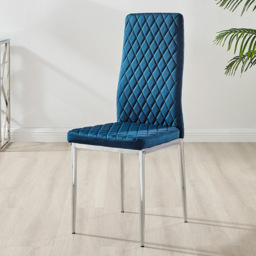 Furniturebox Lucia Valera 4 Seater Dining Set Grey Gloss Navy and Chrome - Blue - Wilko - thumbnail 5