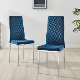 Furniturebox Lucia Valera 4 Seater Dining Set Grey Gloss Navy and Chrome - Blue - Wilko - thumbnail 4