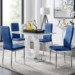 Furniturebox Lucia Valera 4 Seater Dining Set Grey Gloss Navy and Chrome - Blue - Wilko - thumbnail 1