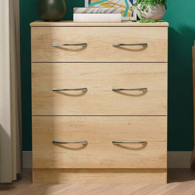 Crowndale Avon 3 Drawer Nebraska Oak Deep Chest of Drawers Ready Assembled - Wilko - image 1