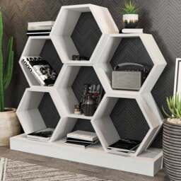 Decorotika Flower White Wide Hexagonal Bookcase - Size: 109 x 120 x 29.5cm - Wilko - thumbnail 1