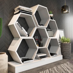 Decorotika Flower White Wide Hexagonal Bookcase - Size: 109 x 120 x 29.5cm - Wilko - thumbnail 6