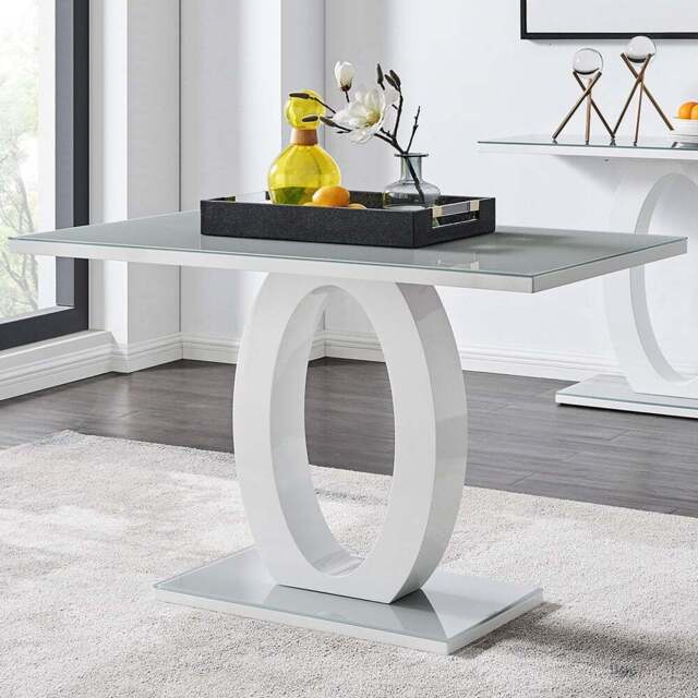 Furniturebox Lucia 4 Seater Dining Table White High Gloss and Grey - Wilko - image 1