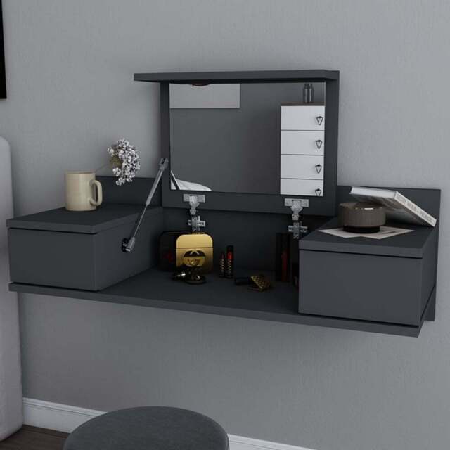 Decorotika Zenn 2 Drawer Anthracite Floating Vanity Table - Size: 38.9 x 100 x 33cm - Black - Wilko - image 1