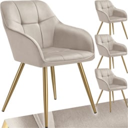 Tectake Marilyn Tauper and Gold Quilted Velvet Continuous Backrest Chair Set of 4 - Grey - Wilko - thumbnail 3