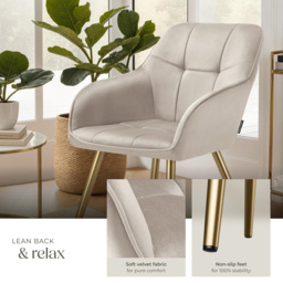 Tectake Marilyn Tauper and Gold Quilted Velvet Continuous Backrest Chair Set of 4 - Grey - Wilko - thumbnail 5