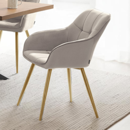Tectake Marilyn Tauper and Gold Quilted Velvet Continuous Backrest Chair Set of 4 - Grey - Wilko - thumbnail 1