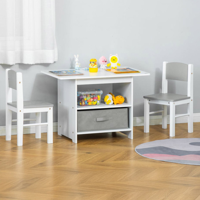 Playful Haven 3 Piece White Kids Table and Chair Set - Size: 71 x 48 x 49cm - Wilko - image 1