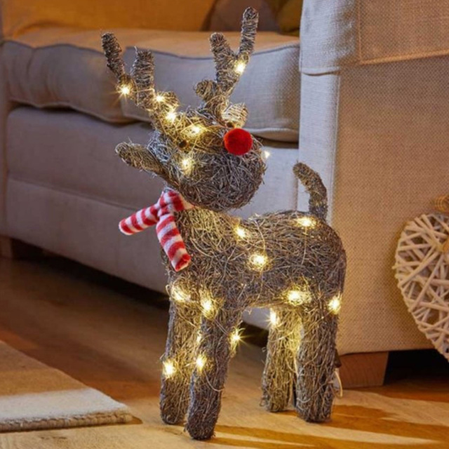 Samuel Alexander Woven Cupid Reindeer LED Christmas Decoration 66cm - Size: 66 x 43 x 7cm - Grey - Wilko - image 1