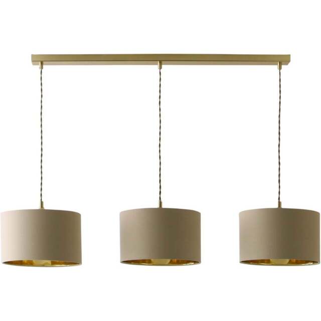 ValueLights Reni Natural and Gold Drum Shade 3 Drop Bar Gold Diner LED Ceiling Light - Size: 123.5 x 98 x 25cm - Black - Wilko - image 1