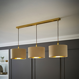 ValueLights Reni Natural and Gold Drum Shade 3 Drop Bar Gold Diner LED Ceiling Light - Size: 123.5 x 98 x 25cm - Black - Wilko - thumbnail 3