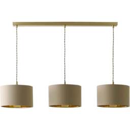 ValueLights Reni Natural and Gold Drum Shade 3 Drop Bar Gold Diner LED Ceiling Light - Size: 123.5 x 98 x 25cm - Black - Wilko - thumbnail 1