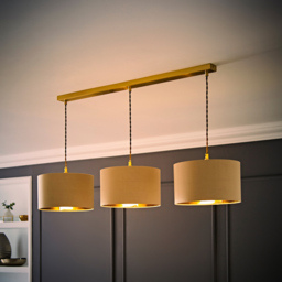 ValueLights Reni Natural and Gold Drum Shade 3 Drop Bar Gold Diner LED Ceiling Light - Size: 123.5 x 98 x 25cm - Black - Wilko - thumbnail 7