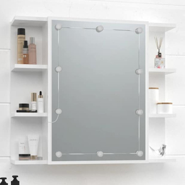 vidaXL Single Door 6 Shelf LED Gloss White Mirror Cabinet - Size: 60 x 70 x 16.5cm - Wilko - image 1