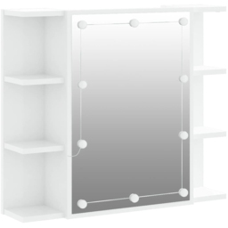 vidaXL Single Door 6 Shelf LED Gloss White Mirror Cabinet - Size: 60 x 70 x 16.5cm - Wilko - thumbnail 3