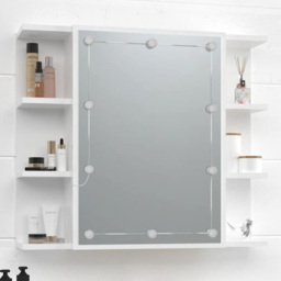 vidaXL Single Door 6 Shelf LED Gloss White Mirror Cabinet - Size: 60 x 70 x 16.5cm - Wilko - thumbnail 1