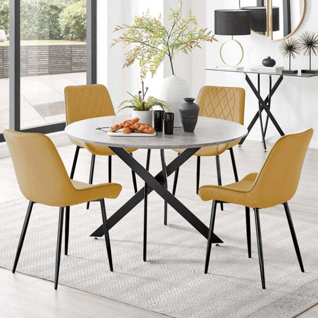 Furniturebox Arona Cesano 4 Seater Round Dining Set Grey Black and Mustard - Yellow - Wilko - image 1