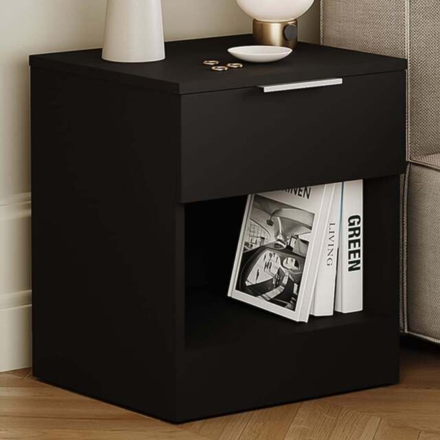 Vida Designs Terga Single Drawer Single Shelf Black Bedside Cabinet - Wilko - image 1