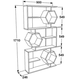 Decorotika Darla 9 Shelf White and Walnut Geometric Bookcase - Size: 171 x 90 x 24.6cm - Multi - Wilko - thumbnail 7