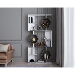 Decorotika Darla 9 Shelf White and Walnut Geometric Bookcase - Size: 171 x 90 x 24.6cm - Multi - Wilko - thumbnail 6