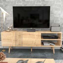 Decorotika Ronas 2 Door 2 Shelf Oak Wide TV Unit - Size: 59.5 x 160 x 35cm - Yellow - Wilko - thumbnail 1