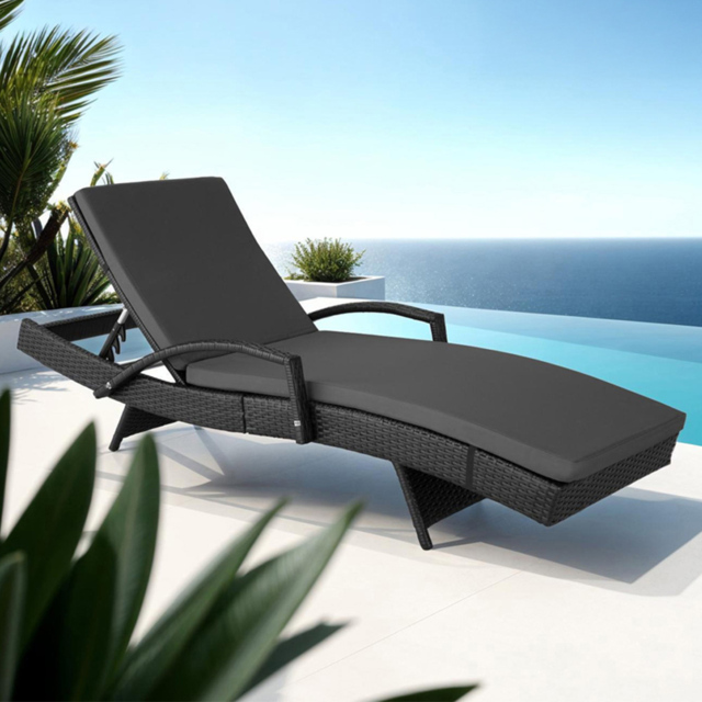 tectake Oceane Black 5 Level Adjustable Aluminium Frame Sun Lounger - Size: 74.5 x 62 x 190cm - Wilko - image 1
