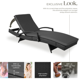 tectake Oceane Black 5 Level Adjustable Aluminium Frame Sun Lounger - Size: 74.5 x 62 x 190cm - Wilko - thumbnail 4