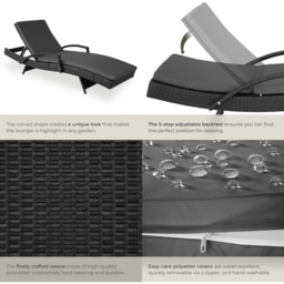 tectake Oceane Black 5 Level Adjustable Aluminium Frame Sun Lounger - Size: 74.5 x 62 x 190cm - Wilko - thumbnail 6