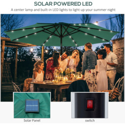 Outsunny Green Solar LED Crank and Tilt Garden Parasol 2.7m - Size: 3m - Wilko - thumbnail 5