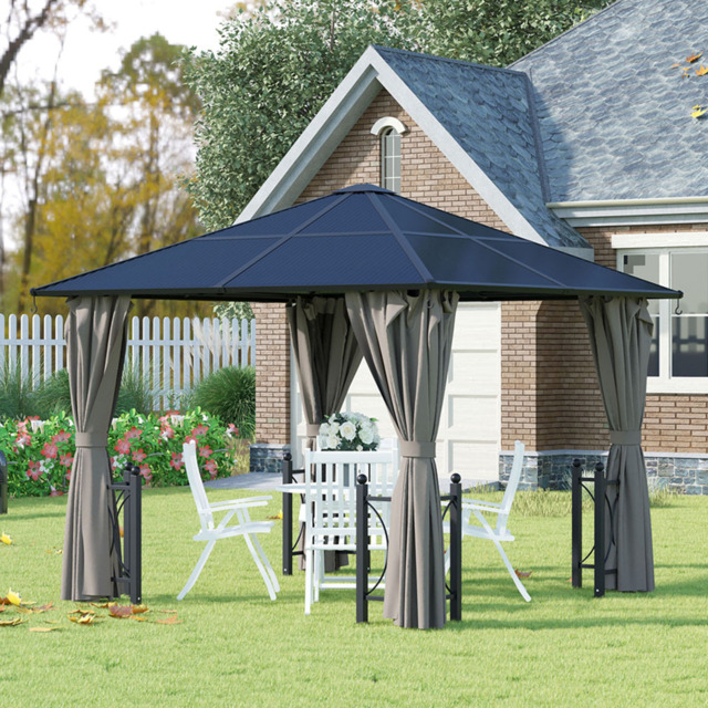 Outsunny 3 x 3m Grey Aluminium Frame Hardtop Gazebo with Side Walls - Size: 260 x 300 x 300cm - Wilko - image 1