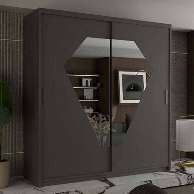 Sliding Wardrobes 4U Diamond 2 Door Grey Wide Mirrored Wardrobe 203cm - Wilko - image 1