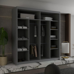 Sliding Wardrobes 4U Diamond 2 Door Grey Wide Mirrored Wardrobe 203cm - Wilko - thumbnail 4