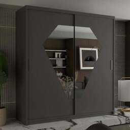 Sliding Wardrobes 4U Diamond 2 Door Grey Wide Mirrored Wardrobe 203cm - Wilko - thumbnail 1