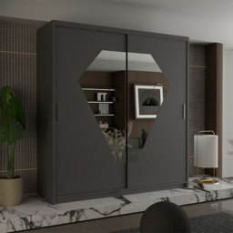 Sliding Wardrobes 4U Diamond 2 Door Grey Wide Mirrored Wardrobe 203cm - Wilko - thumbnail 5