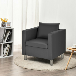 Costway PU Leather Accent Tub Chair with Pillow - Size: Single - Black - Wilko - thumbnail 5