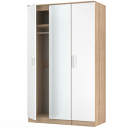 Crowndale Devon 3 Door Matt White and Bardolino Oak Mirrored Wardrobe Ready Assembled - White Matt & Bardolino Oak - Wilko - thumbnail 7