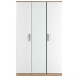 Crowndale Devon 3 Door Matt White and Bardolino Oak Mirrored Wardrobe Ready Assembled - White Matt & Bardolino Oak - Wilko - thumbnail 3