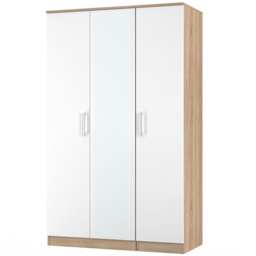 Crowndale Devon 3 Door Matt White and Bardolino Oak Mirrored Wardrobe Ready Assembled - White Matt & Bardolino Oak - Wilko - thumbnail 5