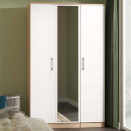 Crowndale Devon 3 Door Matt White and Bardolino Oak Mirrored Wardrobe Ready Assembled - White Matt & Bardolino Oak - Wilko - thumbnail 1