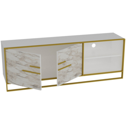 Decorotika Polka 2 Door White Marble and Gold TV Unit - Size: 56.6 x 160 x 38.5cm - Multi - Wilko - thumbnail 4