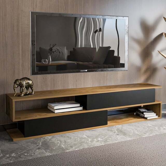 Decorotika Cortez 2 Door 2 Shelf Black and Oud TV Unit - Size: 40 x 160 x 35cm - Multi - Wilko - image 1