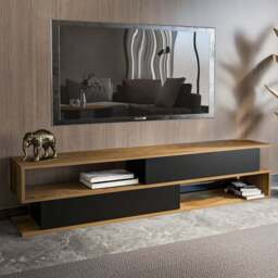 Decorotika Cortez 2 Door 2 Shelf Black and Oud TV Unit - Size: 40 x 160 x 35cm - Multi - Wilko - thumbnail 1