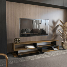 Decorotika Cortez 2 Door 2 Shelf Black and Oud TV Unit - Size: 40 x 160 x 35cm - Multi - Wilko - thumbnail 6