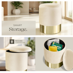 tectake Sarina Cream Padded Round Storage Stool - Size: 44.5 x 36 x 36cm - Wilko - thumbnail 6