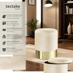 tectake Sarina Cream Padded Round Storage Stool - Size: 44.5 x 36 x 36cm - Wilko - thumbnail 7
