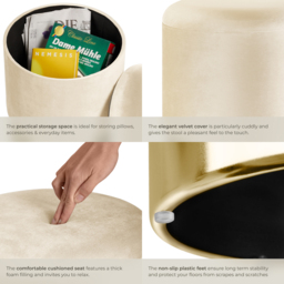 tectake Sarina Cream Padded Round Storage Stool - Size: 44.5 x 36 x 36cm - Wilko - thumbnail 5