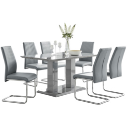 Furniturebox Molini Fontana 6 Seater Dining Set Grey Gloss Elephant Grey and Chrome - Wilko - thumbnail 3